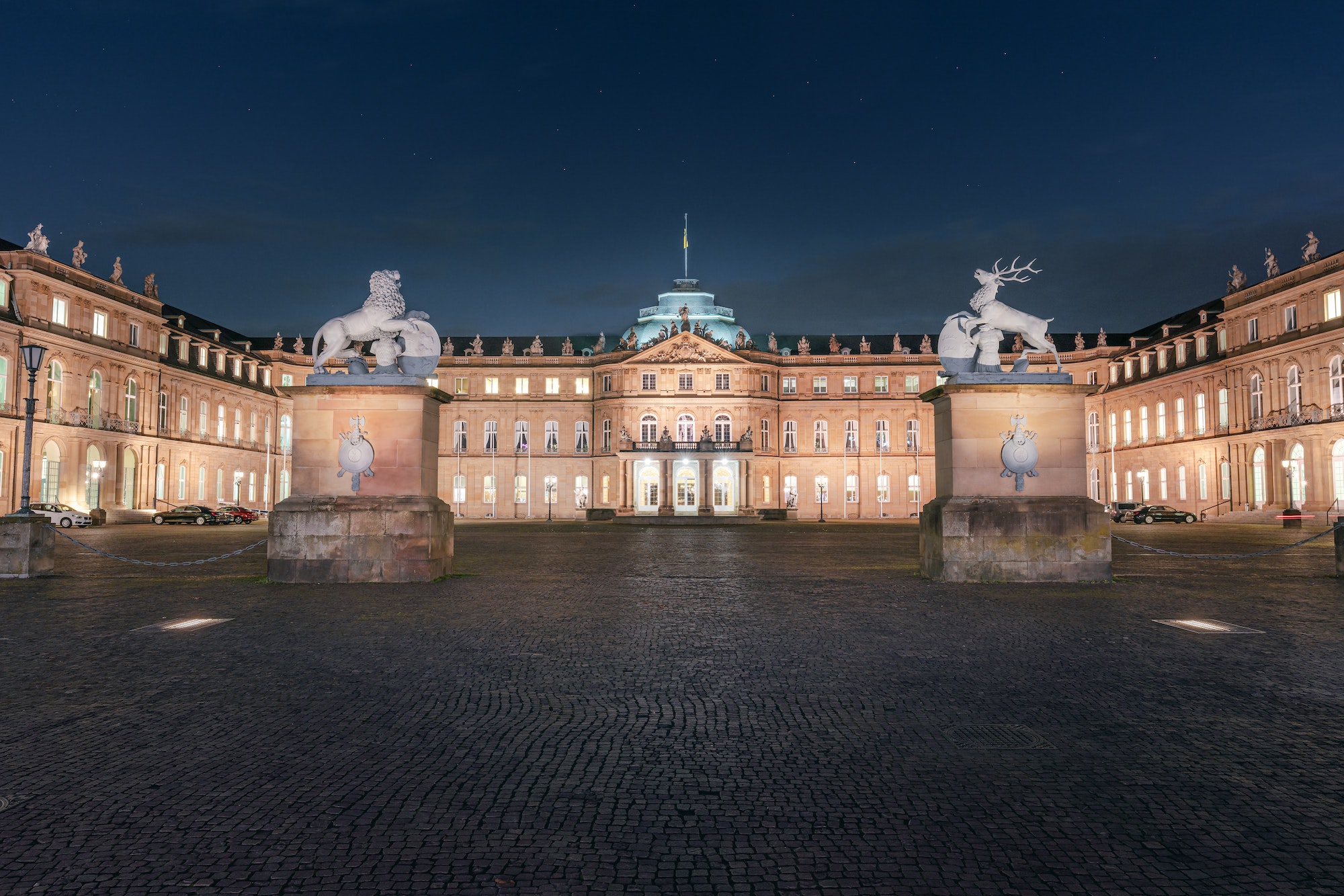 Stuttgart New Palace (Neues Schloss) at night - Stuttgart, Germany